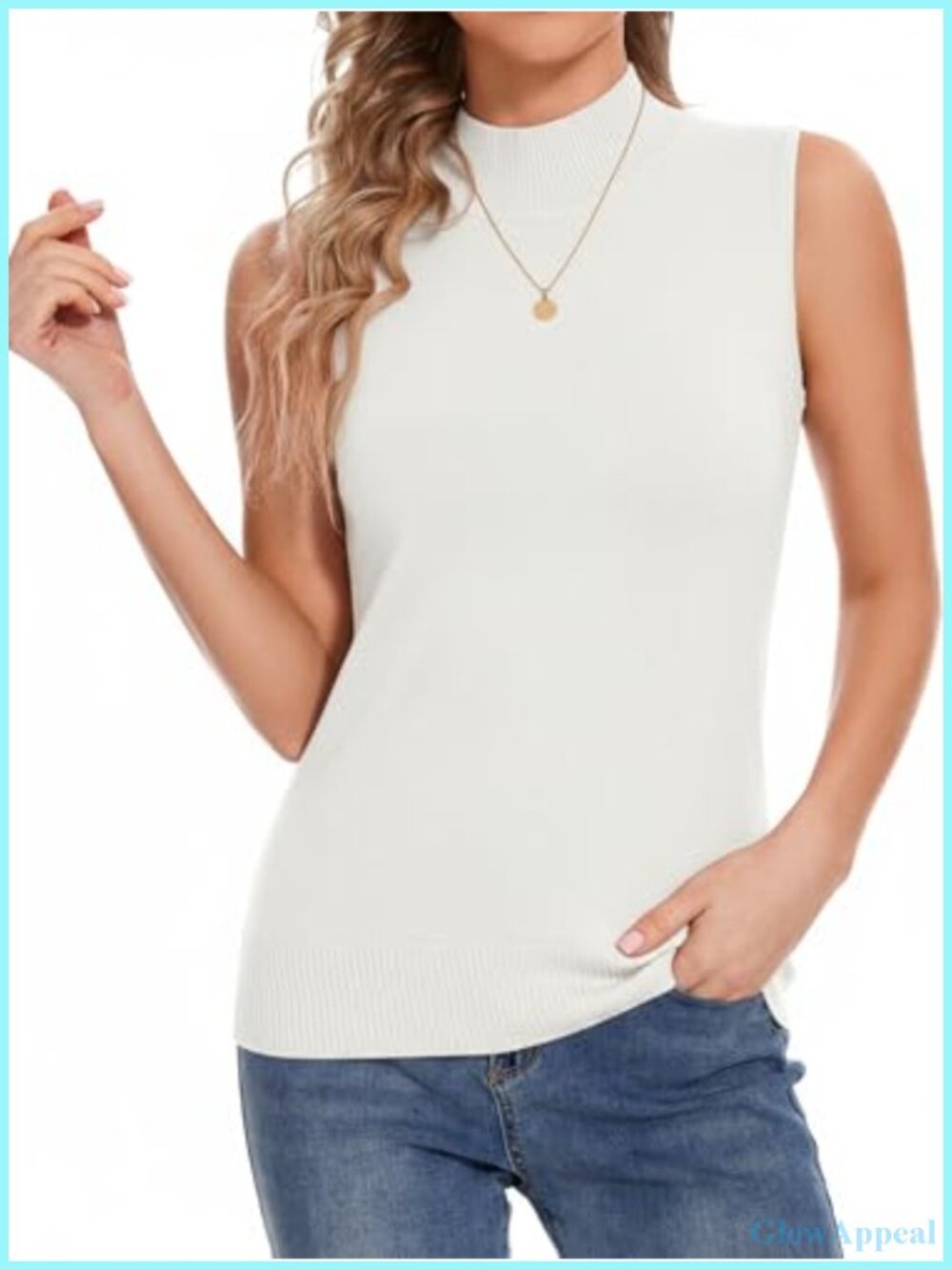 Sleeveless Mock Neck Knit Vest Top Slim Fit Ribbed Women